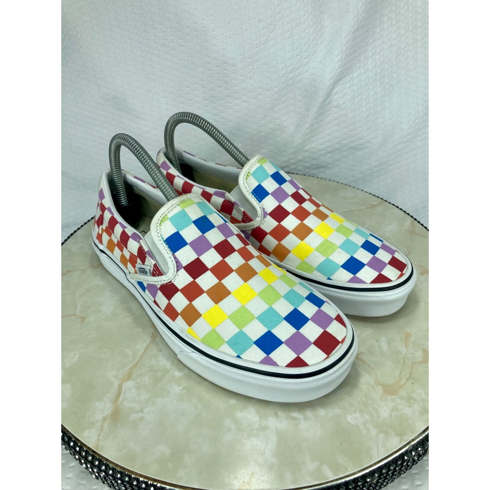 Vans Rainbow Checkerboard Slip On Shoes Women 8 Multicolor Skate Street Sneakers